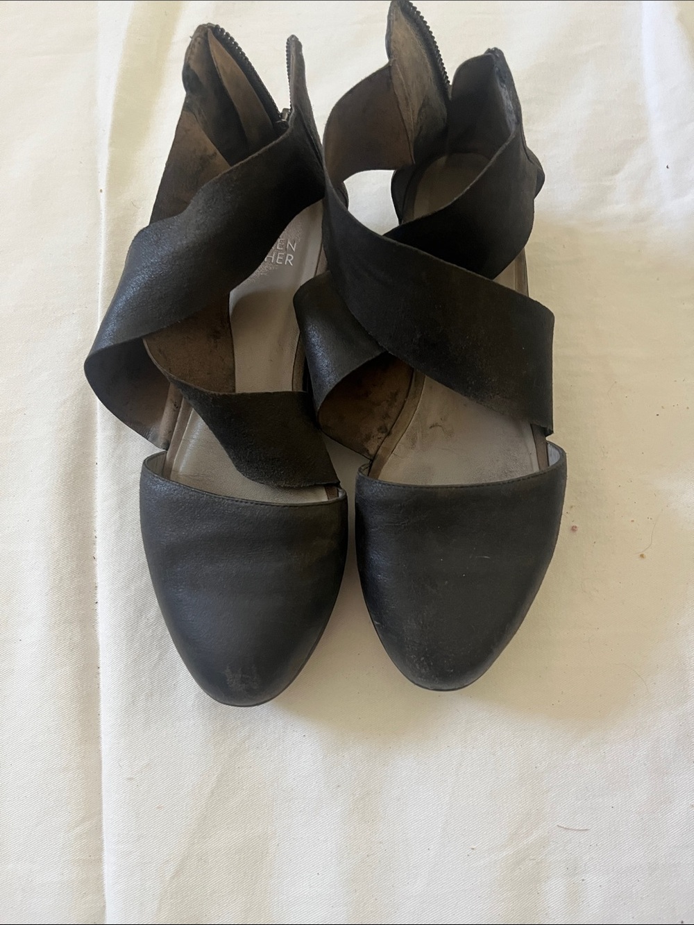 Eileen Fisher Black Crisscross Strap Pointed Toe Heels